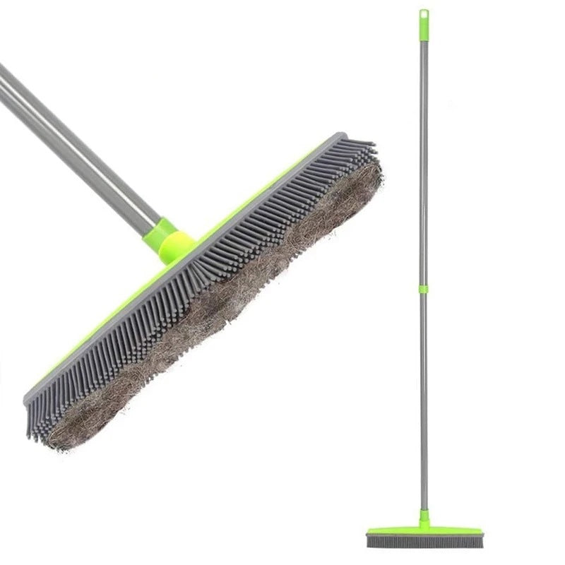 Clero pet accessories broomstick broom with gray handle and green rubber bristles for easy pet hair cleanup