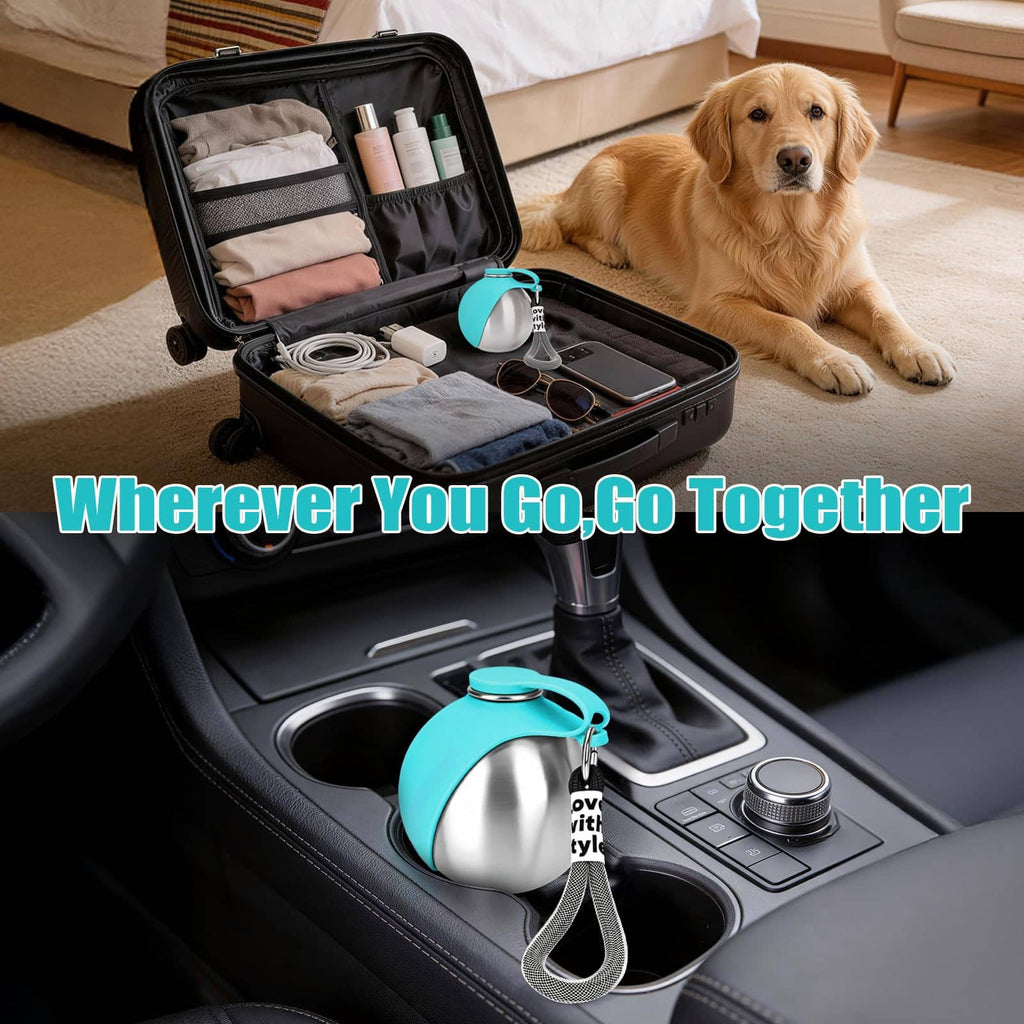 Clero pet accessories owala water bottle in turquoise stainless steel for easy hydration on the go with dog