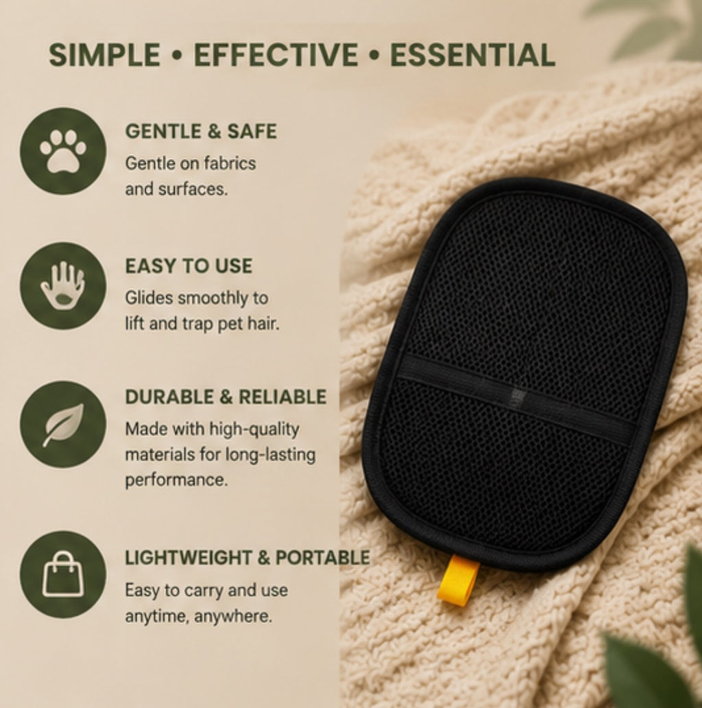 Clero sg pure black pet hair remover brush with gentle, durable, and portable design on beige fabric