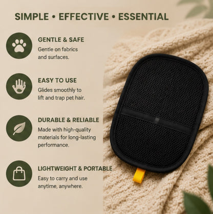 Clero sg pure black pet hair remover brush with gentle, durable, and portable design on beige fabric